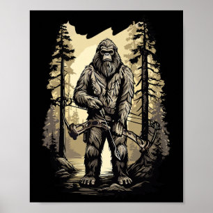 Bow Junting Bigfoot Funny Hunting Gift Poster