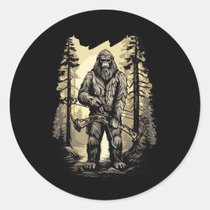 Bow Junting Bigfoot Funny Hunting Gift Runder Aufkleber