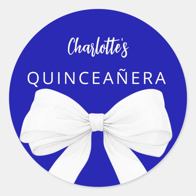 Bow Königsblau Quinceanera Runder Aufkleber (Vorderseite)