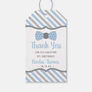 Bow Krawatte Bevorzugung Tag in Blau und Grau, Lit Geschenkanhänger