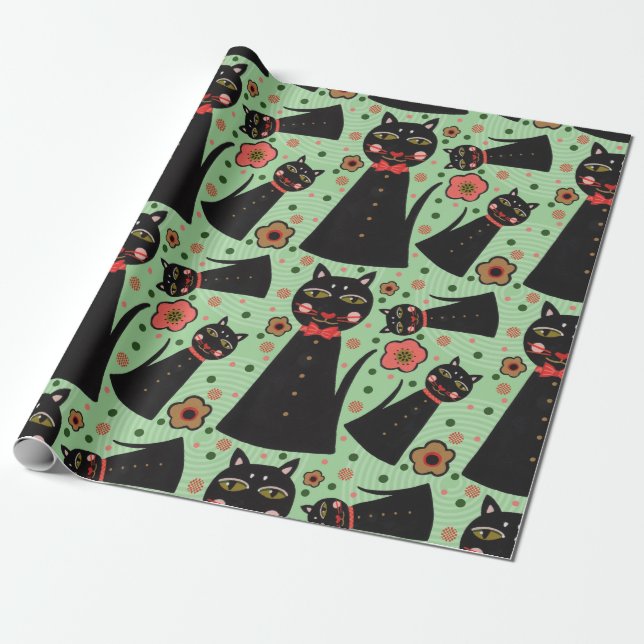 Bow Krawatte Black Cat Wrapping Paper Geschenkpapier (Ungerollt)