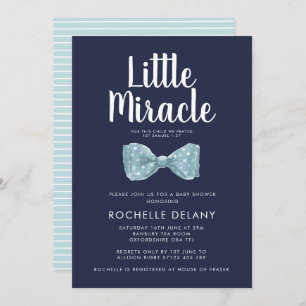 Bow Krawatte Blue Little Miracle Baby Dusche Einladung