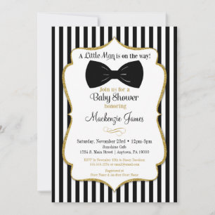 Bow Krawatte Boy Baby Shower Einladung Black Gold