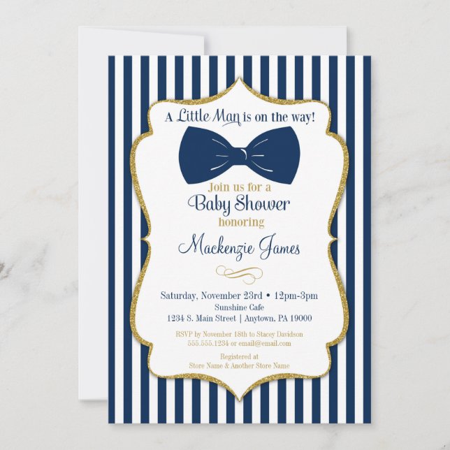 Bow Krawatte Boy Baby Shower Einladung Navy Blue G (Vorderseite)