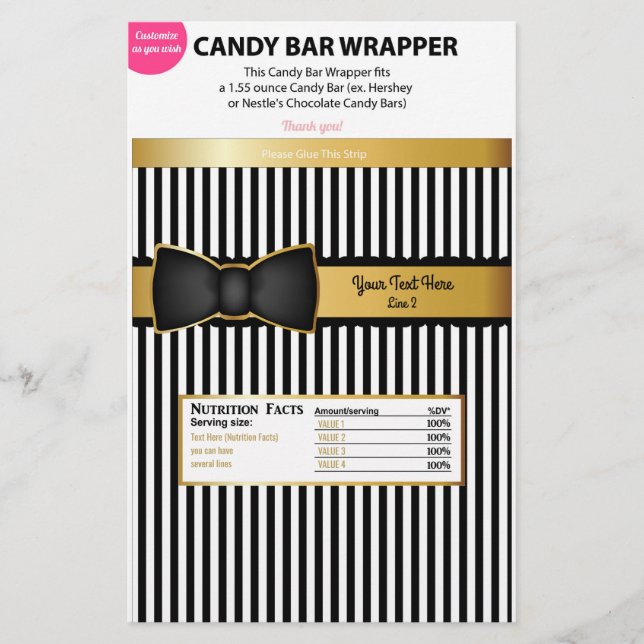 Bow Krawatte Gold Black Candy Wrapper Bar Chocolat Flyer (Vorne)