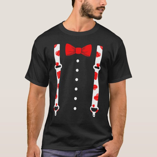 Bow Krawatte & Suspenders Niedlich Valentines Mens T-Shirt (Vorderseite)