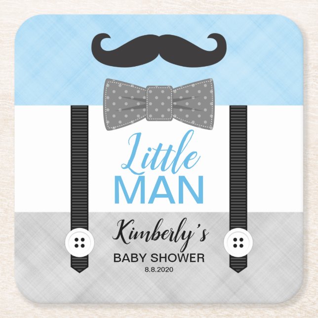 Bow Krawatte suspendiert blaue graue Babydusche Rechteckiger Pappuntersetzer (Vorderseite)