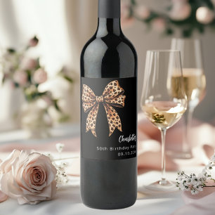 Bow Leopard drucken schwarzen Geburtstag Weinetikett