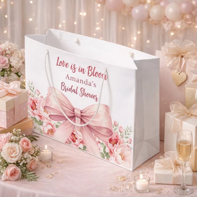 Bow Liebe ist in Bloom rosa Blumensträuße Brautpar Große Geschenktüte (Von Creator hochgeladen)