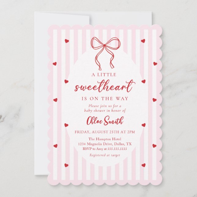 Bow Little Sweetheart Baby Shower Invitation Einladung (Vorderseite)