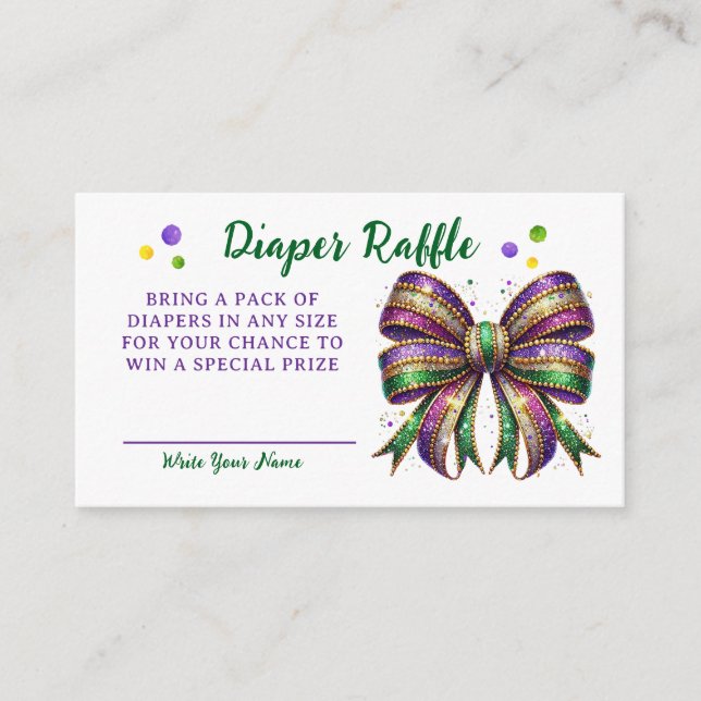 Bow Mardi Gras Windel-Raffle-Anfrage Begleitkarte (Vorderseite)