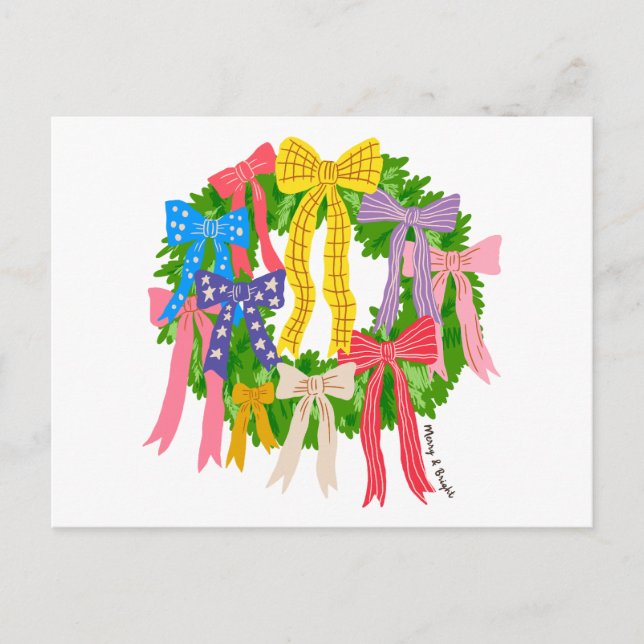 Bow Merry And Bright Weihnachten  Postkarte (Vorderseite)