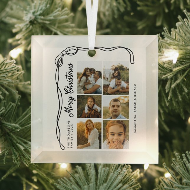 Bow Merry Christmas Family 6 Photos Ornament Aus Glas (Insitu)