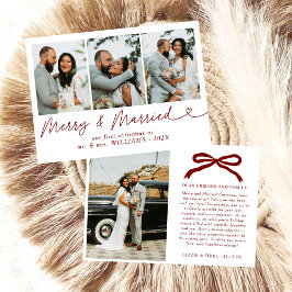 Bow Merry & Verheiratete Neuvermählte Foto Weihnac Feiertagskarte