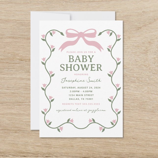 Bow mit Blume Vine Baby Dusche Einladung (Von Creator hochgeladen)