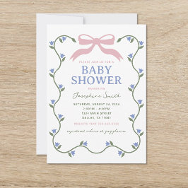 Bow mit Blume Vine Baby Dusche Einladung