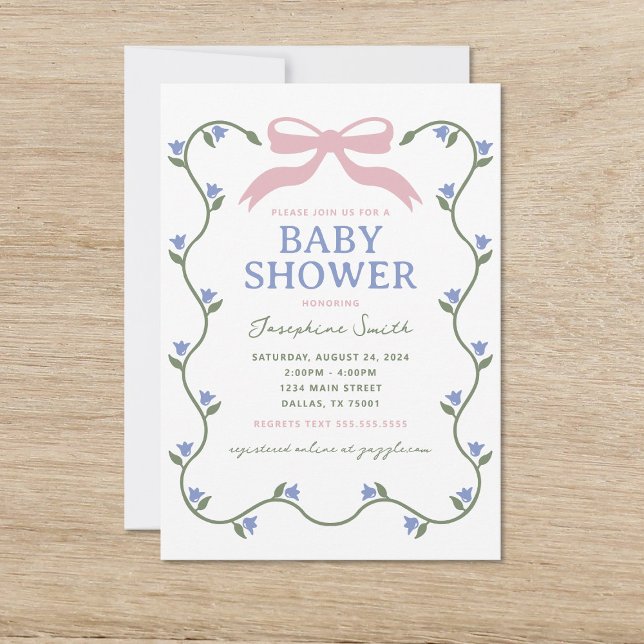 Bow mit Blume Vine Baby Dusche Einladung (Von Creator hochgeladen)