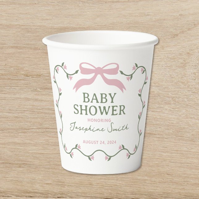 Bow mit Blume Vine Baby Dusche Pappbecher (Von Creator hochgeladen)