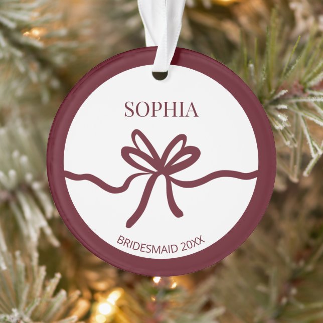 Bow Modern Bridesmaid Burgundy Elegantes Jahr Ornament (Baum)