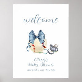 Bow Pacifier Baseball Sport Baby Shower Welcome Poster