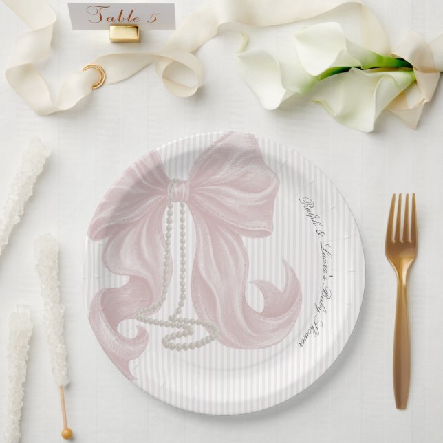Bow Pearl Mädchen Baby Shower  Pappteller (Hochzeit)