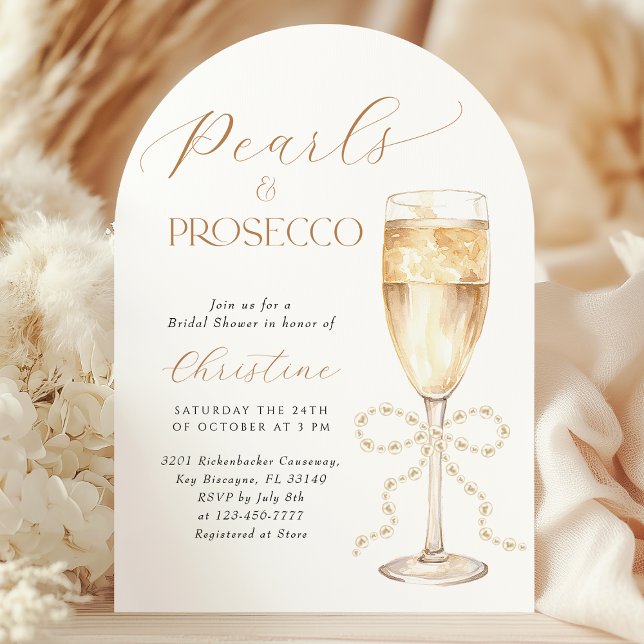 Bow Pearls & Prosecco Brautparty Einladung (Von Creator hochgeladen)
