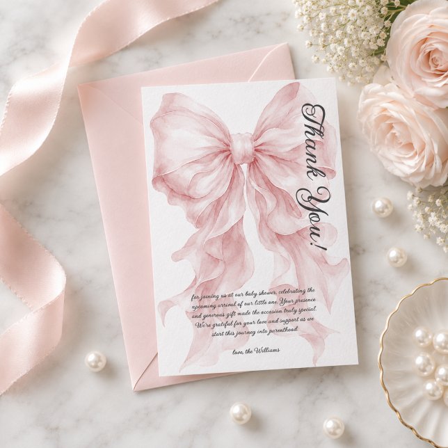 Bow Pink Baby Shower Dankeskarte (Von Creator hochgeladen)