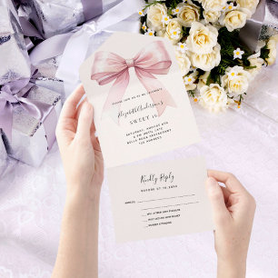 Bow pink beige Creme Sweet 16 uAwg All In One Einladung