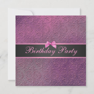 Bow & Pink Damask Geburtstag Einladung