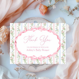 Bow Pink Floral Baby Dusche Vielen Dank Dankeskarte