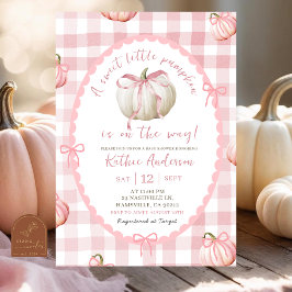 Bow Pink Gingham Pumpkin Baby Shower Einladung