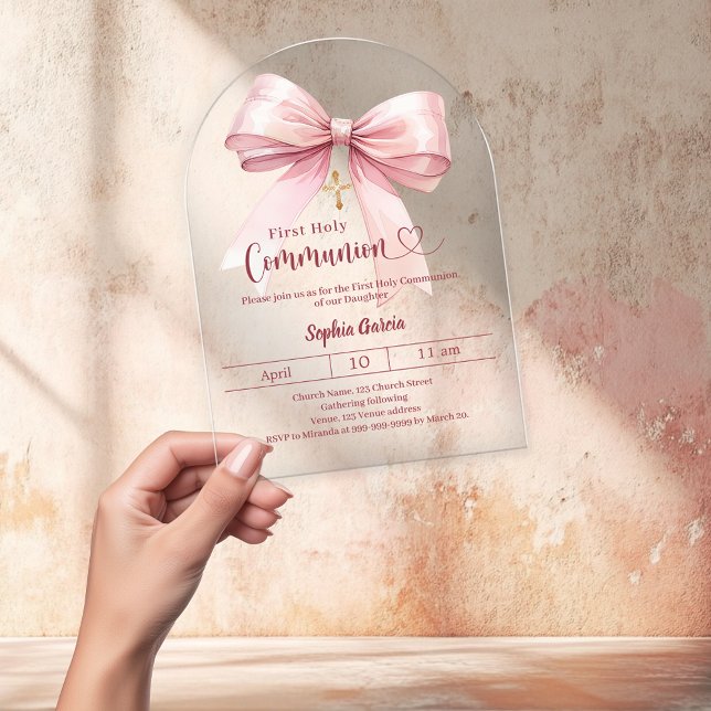 Bow pink girl arch luxury clear First Communion Acryleinladungen (Von Creator hochgeladen)