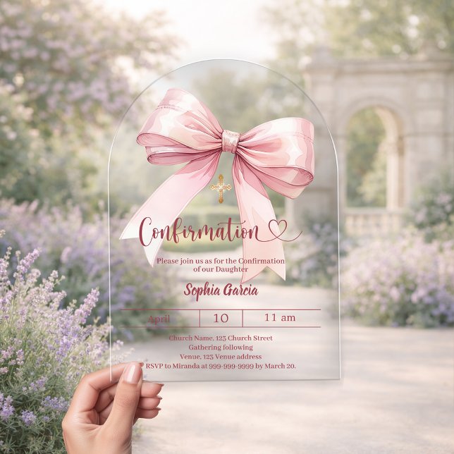 Bow pink girl clear luxury arch Confirmation Acryleinladungen (Von Creator hochgeladen)