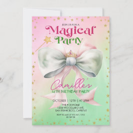 Bow pink & green Girl Birthday Party Invitation Einladung