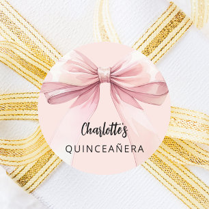 Bow Pink Quinceanera Runder Aufkleber