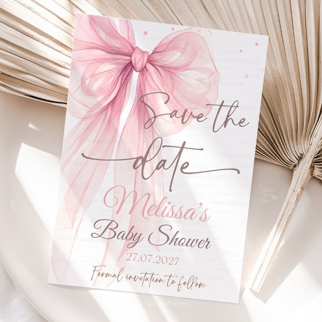 Bow Pink Save the Date Babydusche Coquette Einladung (Bow Pink Coquette Baby Shower Collection )