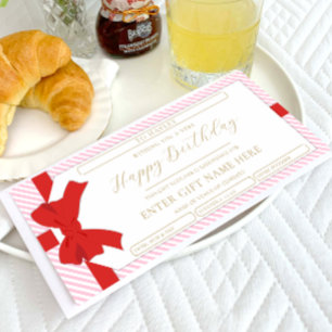 Bow Pink Stripe Happy Birthday Geschenkgutschein K Einladung