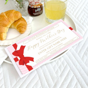 Bow Pink Stripe Mutter-Tag Geschenkgutschein Karte