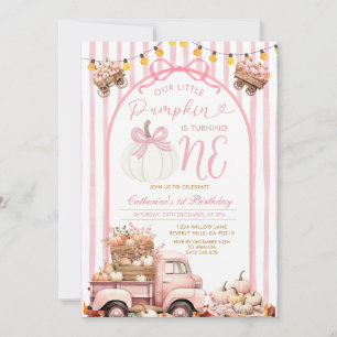 Bow Pink Truck Pumpkin 1. Geburtstag Streifen Herb Einladung