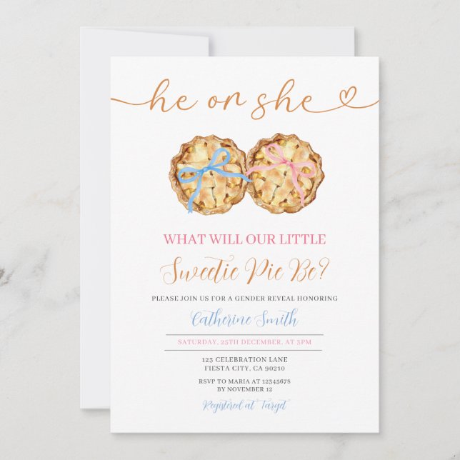 Bow Pumpkin Pie Gender Reveal Gingham Einladung (Vorderseite)