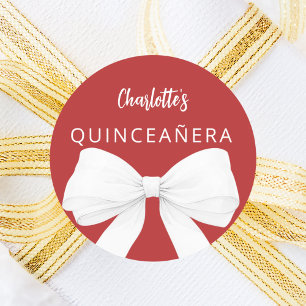 Bow Red White Quinceanera Runder Aufkleber