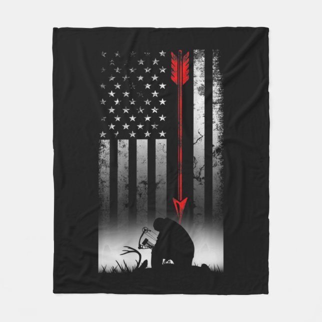 Bow Reh Jagd amerikanische Flagge Geschenk für Bow Fleecedecke (Vorderseite)