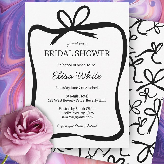 Bow Ribbon Frame Elegantes Brautparty CUSTOM Einladung (Bow Ribbon Frame Elegant Bridal Shower CUSTOM Invitation
Black and White Simple Cute Party Invite )