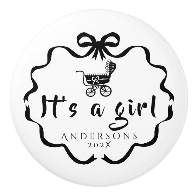 Bow Ribbon Kinderzimmer Baby Pram Keramikknauf (Vorderseite)