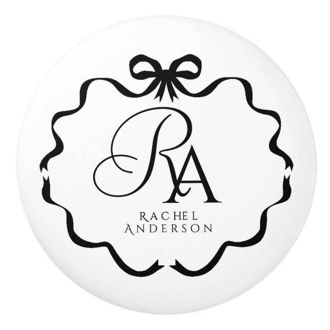 Bow Ribbon Monogram Keramikknauf (Vorderseite)