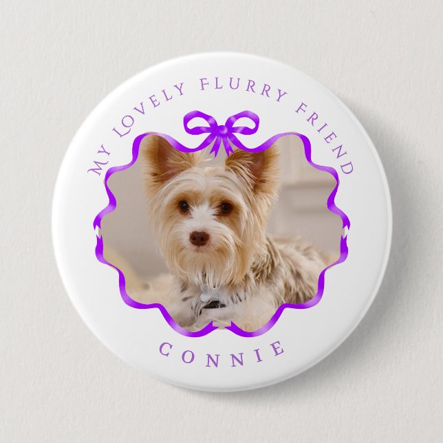 Bow Ribbon Pet Foto Lila Button (Vorderseite)