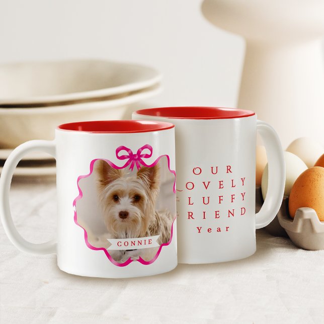 Bow Ribbon Pet Memory Foto Red Zweifarbige Tasse (Bow Ribbon Pet Memory Photo Red Two-Tone Coffee Mug)