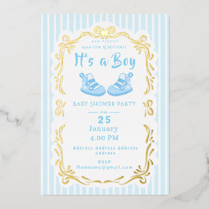Bow Ribbon seine a Boy Baby Shot Blue Einladung