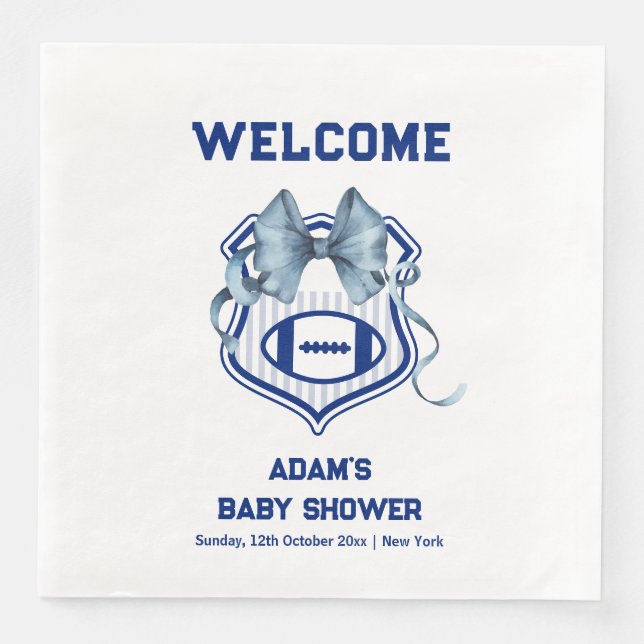 Bow Rookie Football Sport Boy Baby Shower Welcome Serviette (Vorderseite)