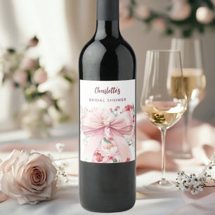 Bow rosa Blüten blühen Brautparty Weinetikett